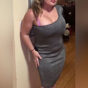 NWT Lulu's Shimmering Silver One-Shoulder Dress